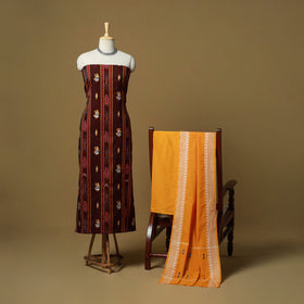 Maroon - sambalpuri ikat handloom cotton 3pc unstitched