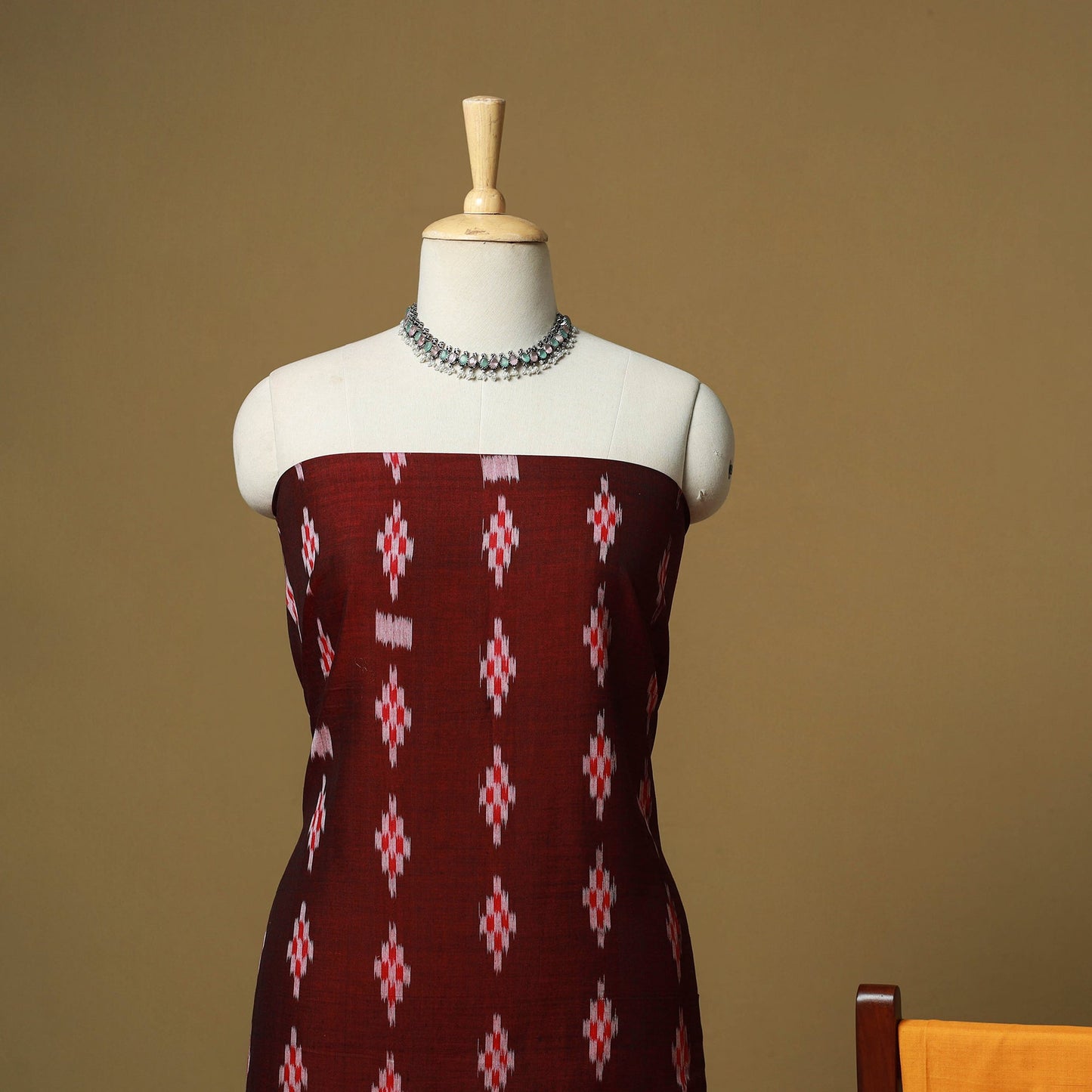 Maroon - sambalpuri ikat handloom cotton 3pc unstitched