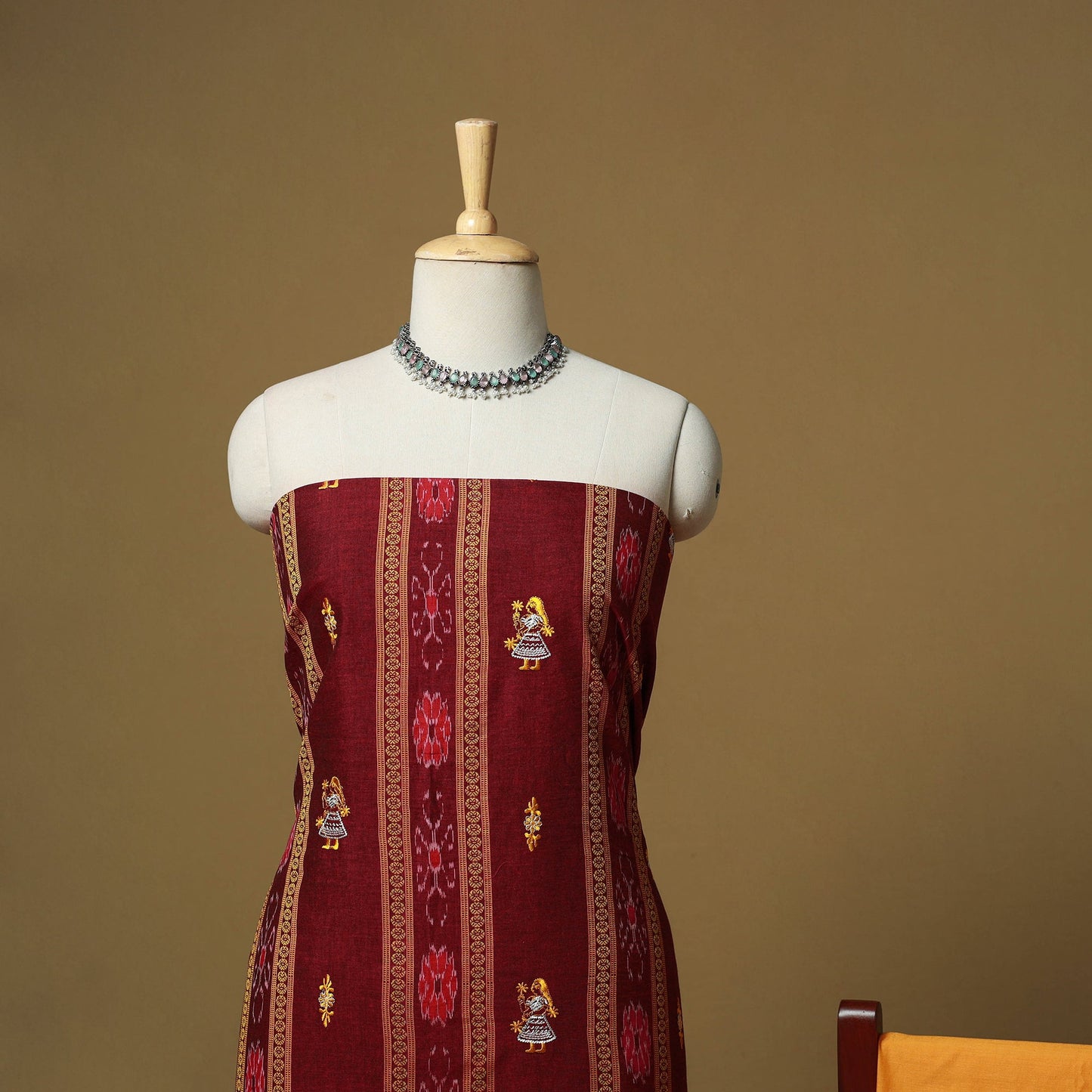 Maroon - sambalpuri ikat handloom cotton 3pc unstitched