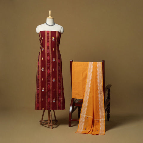 Maroon - sambalpuri ikat handloom cotton 3pc unstitched