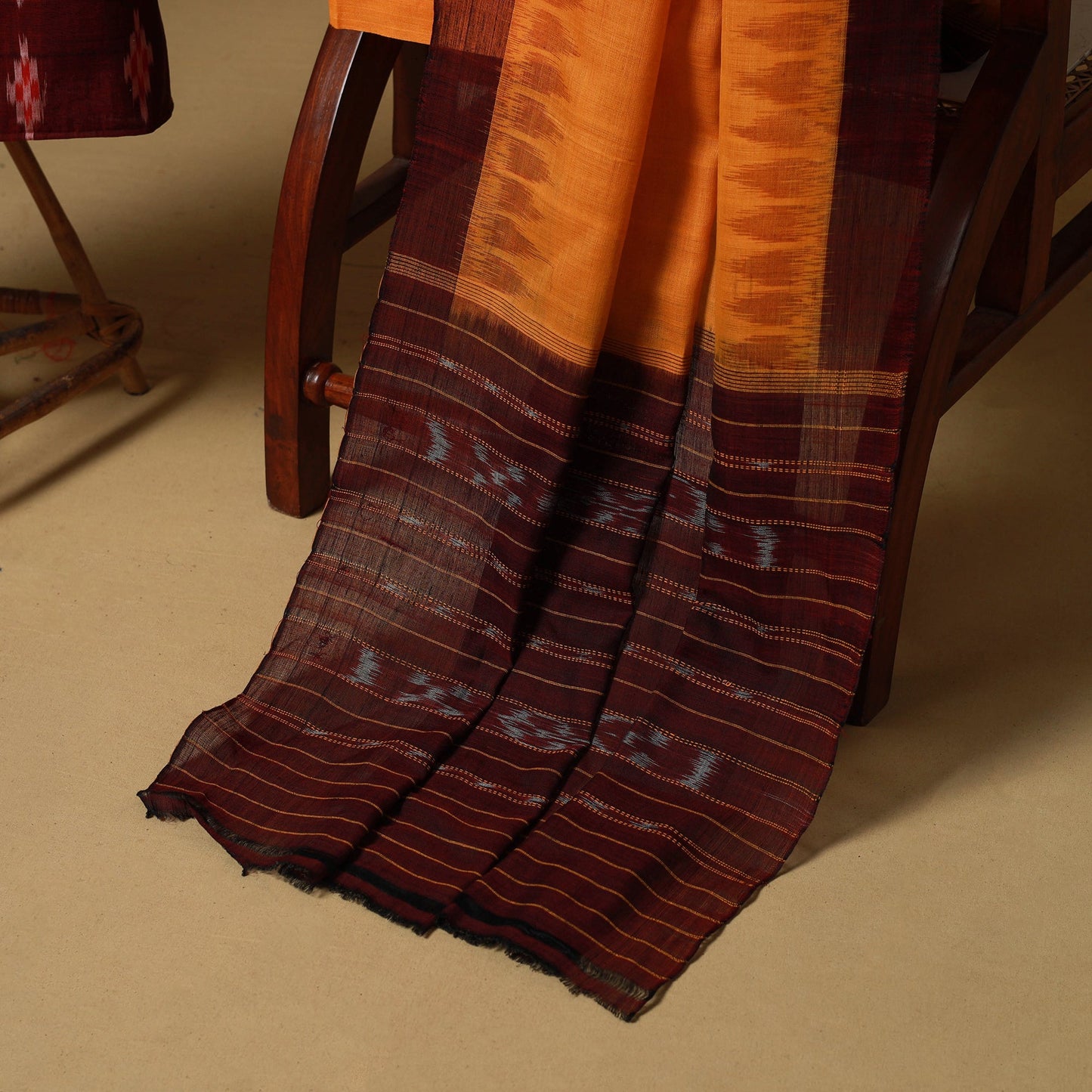 Maroon - sambalpuri ikat handloom cotton 3pc unstitched