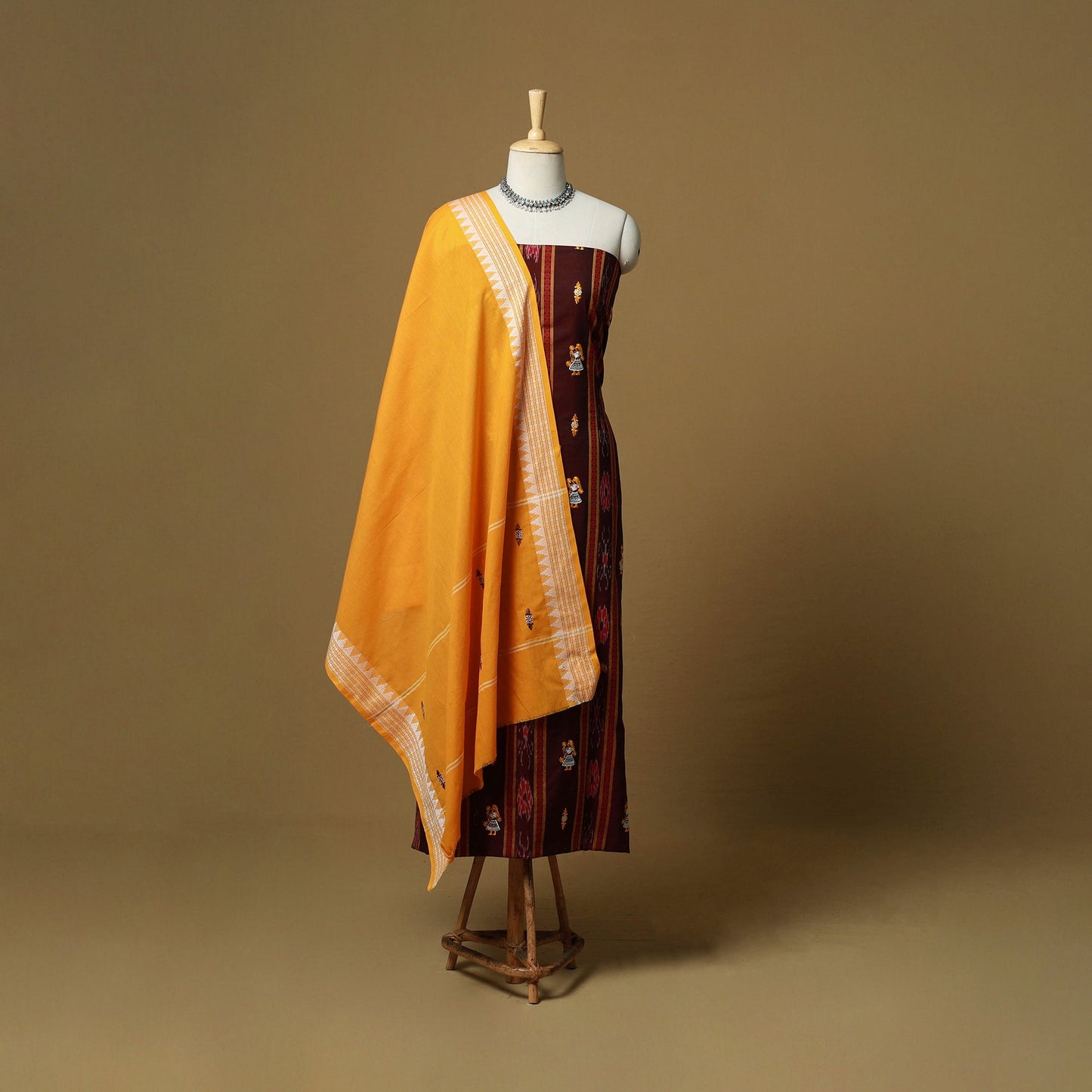 Maroon - sambalpuri ikat handloom cotton 3pc unstitched