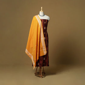 Maroon - sambalpuri ikat handloom cotton 3pc unstitched