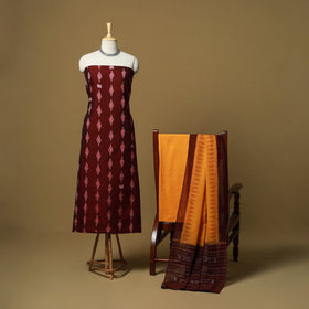 Maroon - sambalpuri ikat handloom cotton 3pc unstitched