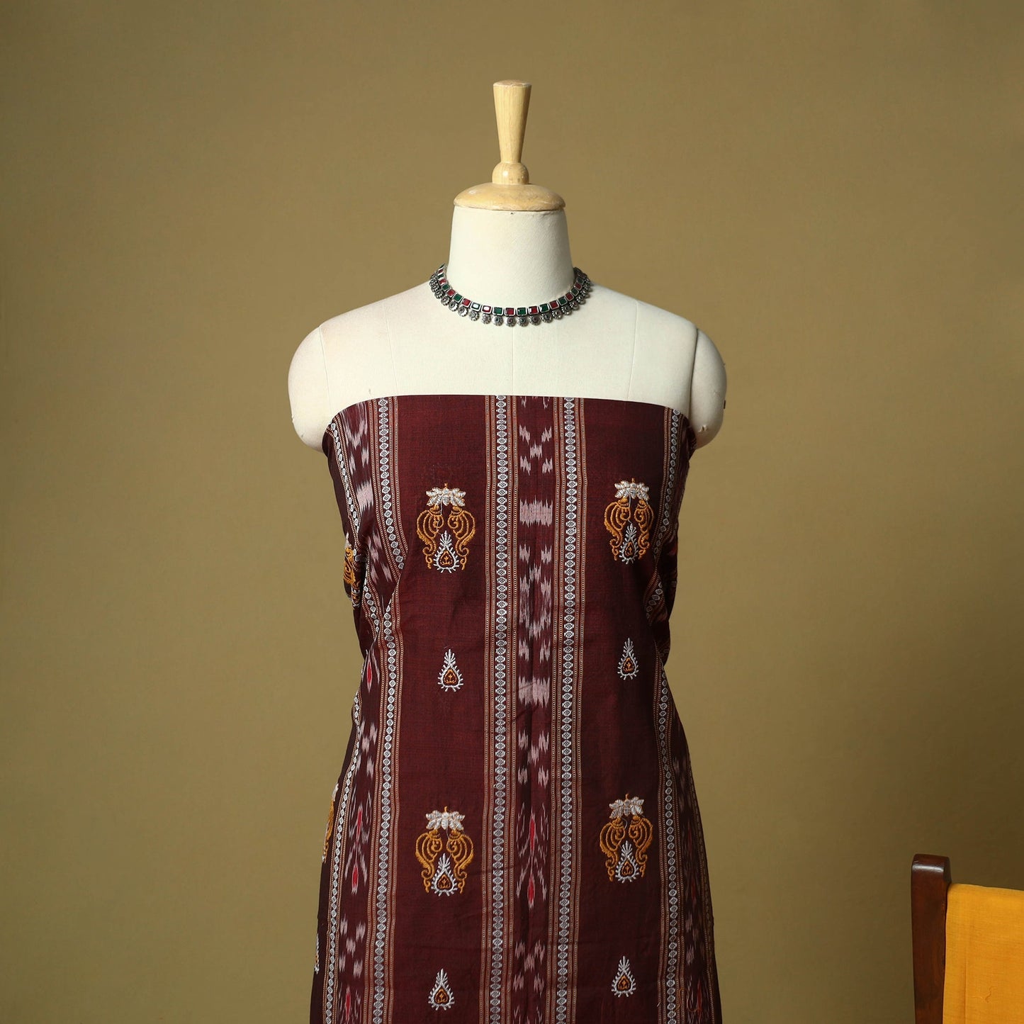 Sambalpuri ikat handloom embroidered cotton 3pc unstitched