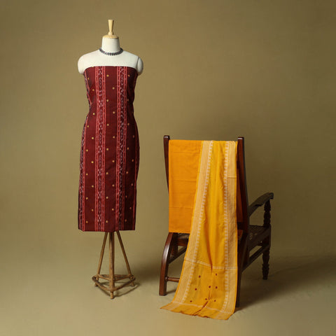 Sambalpuri ikat handloom embroidered cotton 3pc unstitched