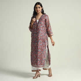 Buy Sanganeri Block Printed Maheshwari Silk Kurta with Palazzo & Dupatta Set Online at iTokri.com