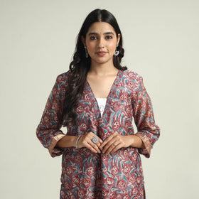 Buy Sanganeri Block Printed Maheshwari Silk Kurta with Palazzo & Dupatta Set Online at iTokri.com