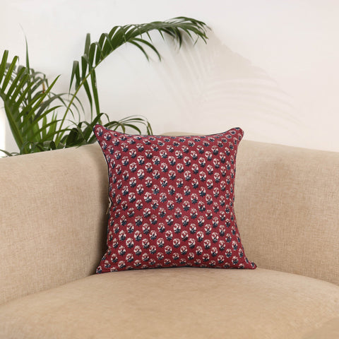 Maroon - sanganeri cushion cover 03 - handcrafted