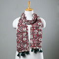  Sanganeri Block Printed Cotton Stole with Tassels 