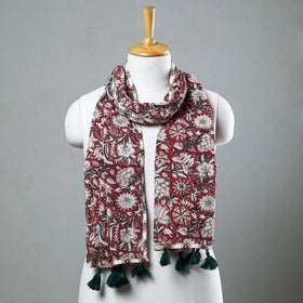  Sanganeri Block Printed Cotton Stole with Tassels 