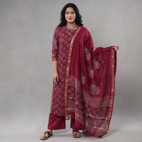 Buy Sanganeri Block Printing Maheshwari Silk Kurta with Palazzo & Dupatta Set Online l iTokri.com