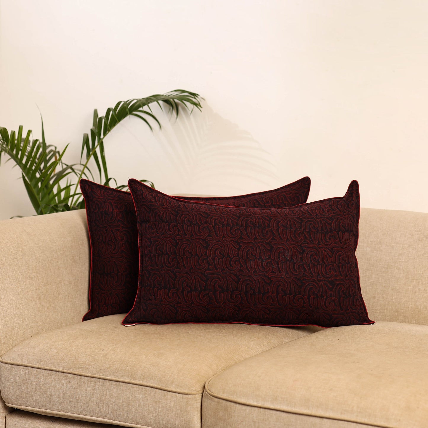 Maroon - set of 2 akola hand pillow covers 102 - handcrafted