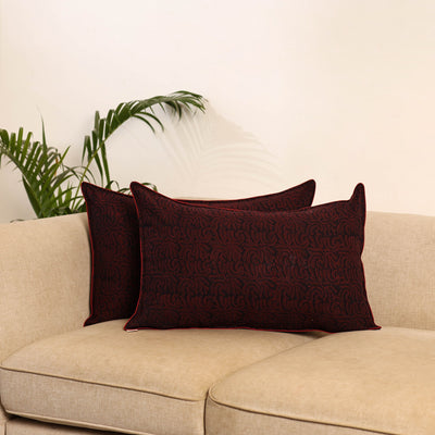 Maroon - set of 2 akola hand pillow covers 102 - handcrafted