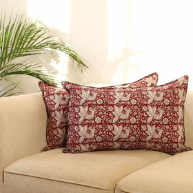Buy Set of 2 Maroon Bagh Block Print Cotton Pillow Covers 