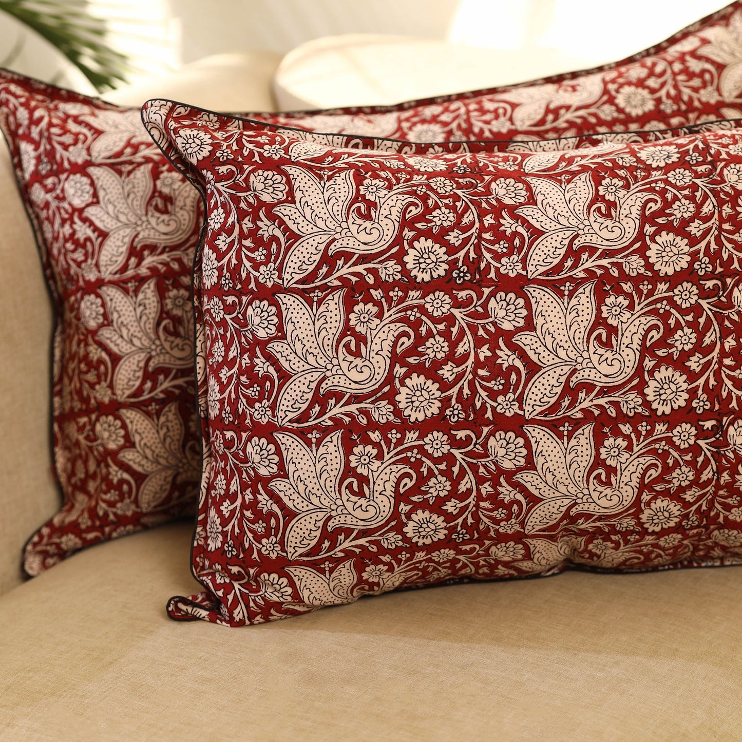 Buy Set of 2 Maroon Bagh Block Print Cotton Pillow Covers 