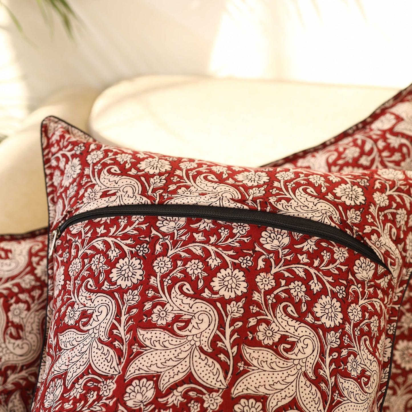 Buy Set of 2 Maroon Bagh Block Print Cotton Pillow Covers 