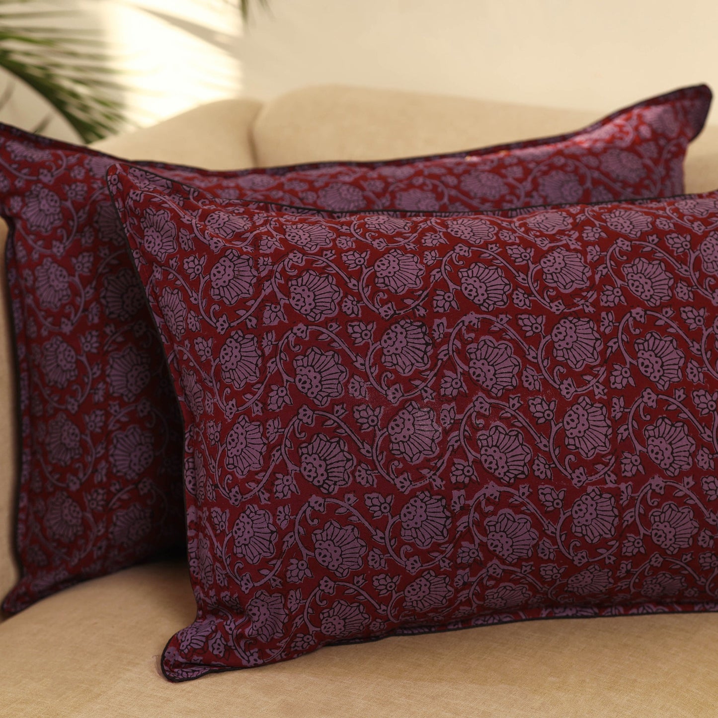 Buy Set of 2 Maroon Bagh Block Print Cotton Pillow Covers 