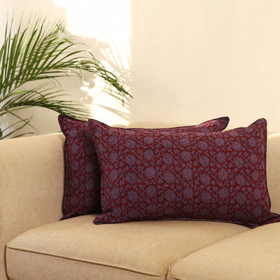 Buy Set of 2 Maroon Bagh Block Print Cotton Pillow Covers 