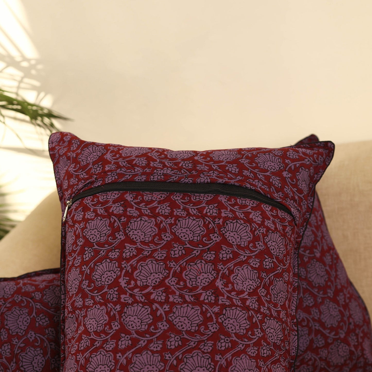 Buy Set of 2 Maroon Bagh Block Print Cotton Pillow Covers 