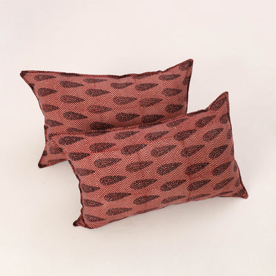 Set of 2 Maroon Bagh Block Print Cotton Pillow Covers