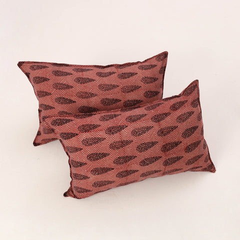 Set of 2 Maroon Bagh Block Print Cotton Pillow Covers