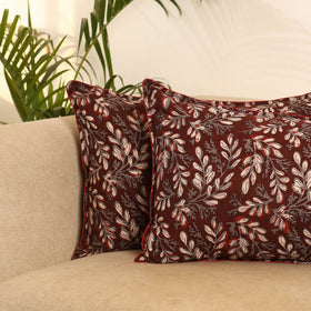Maroon - set of 2 bagru hand pillow covers 10 - handcrafted