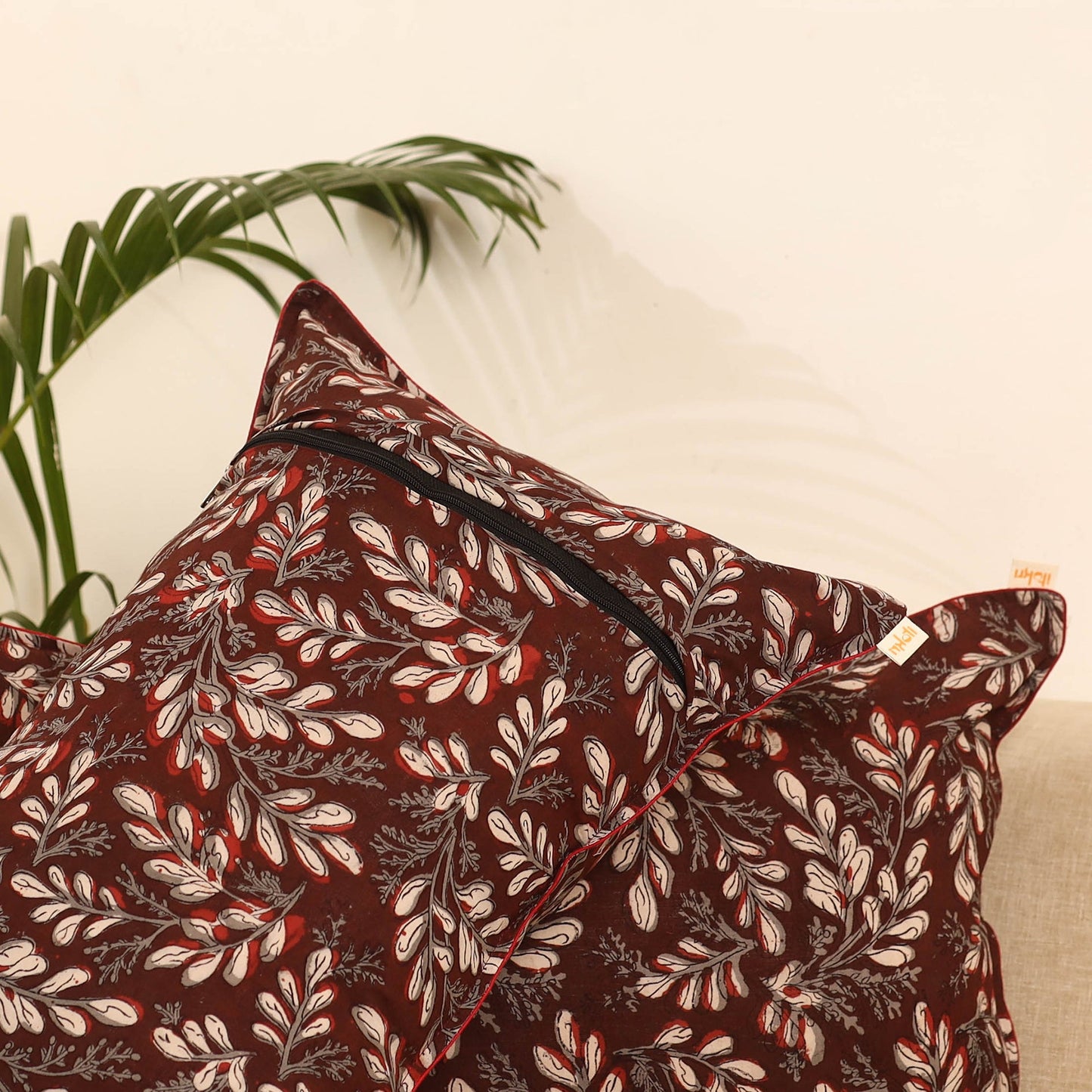 Maroon - set of 2 bagru hand pillow covers 10 - handcrafted