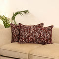 Maroon - set of 2 bagru hand pillow covers 10 - handcrafted
