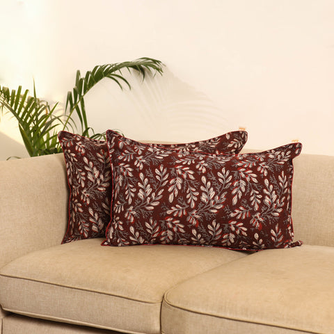 Maroon - set of 2 bagru hand pillow covers 10 - handcrafted