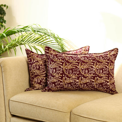 Maroon - set of 2 hand batik cotton pillow covers 11