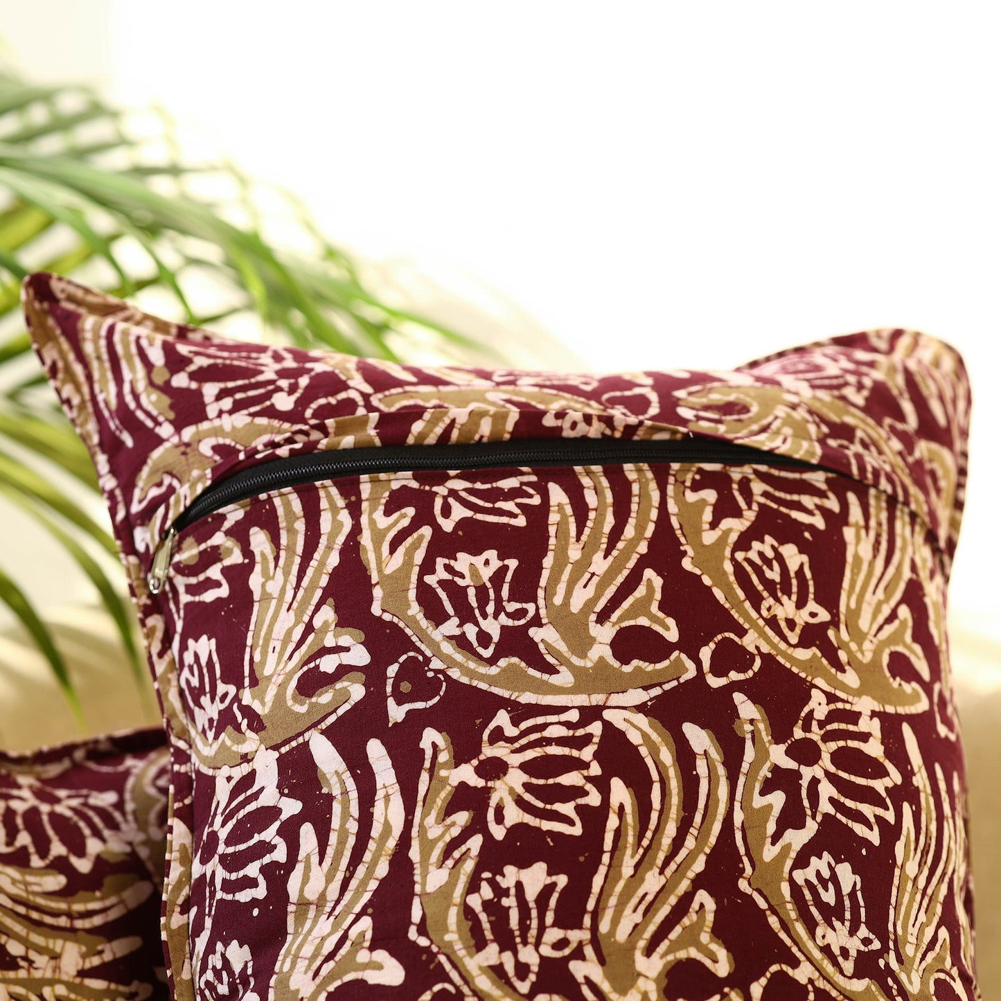 Maroon - set of 2 hand batik cotton pillow covers 11