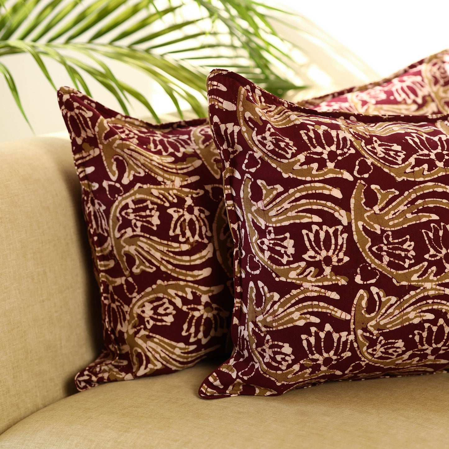 Maroon - set of 2 hand batik cotton pillow covers 11