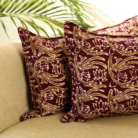 Maroon - set of 2 hand batik cotton pillow covers 11