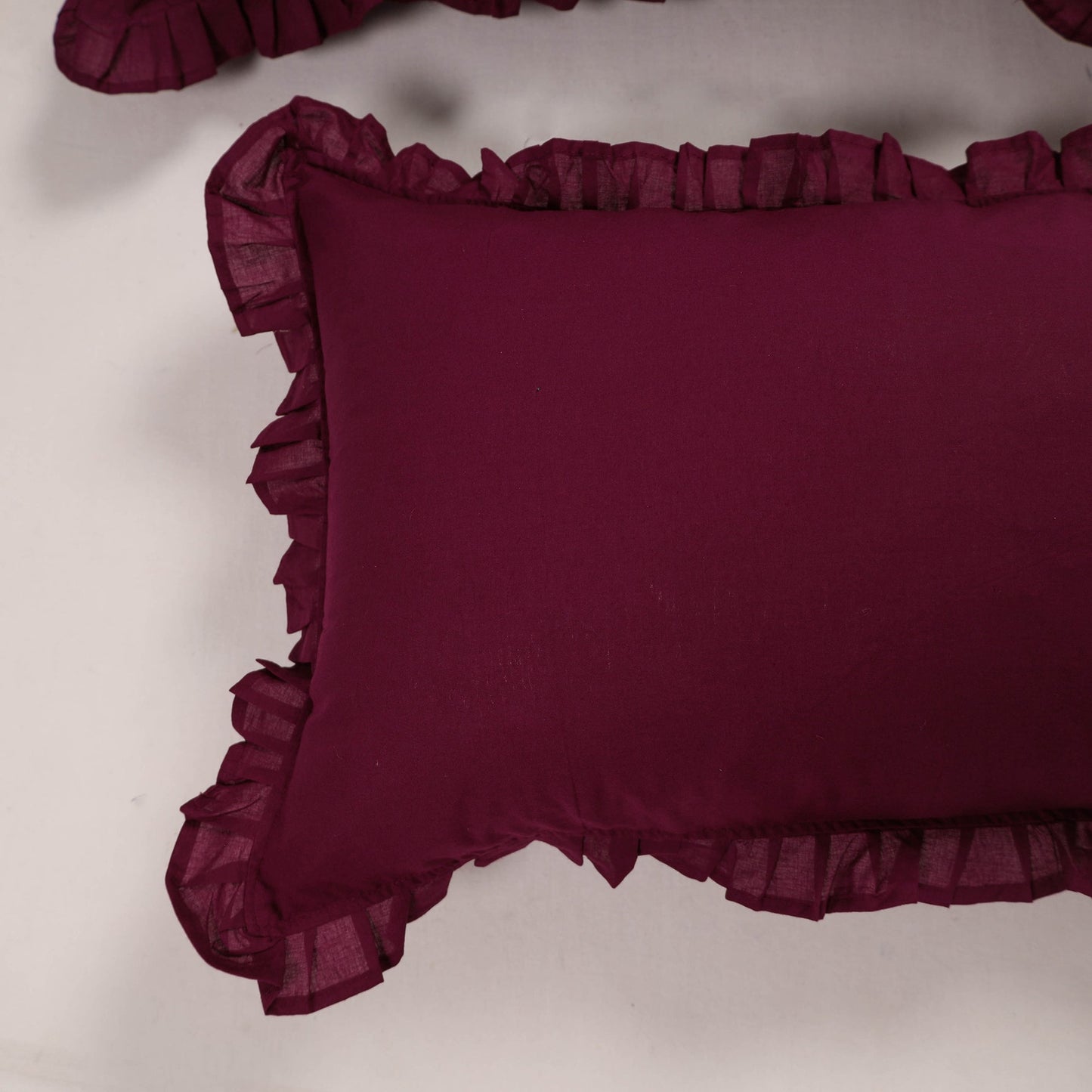 Maroon - set of 2 handcrafted cotton frill pillow covers 14