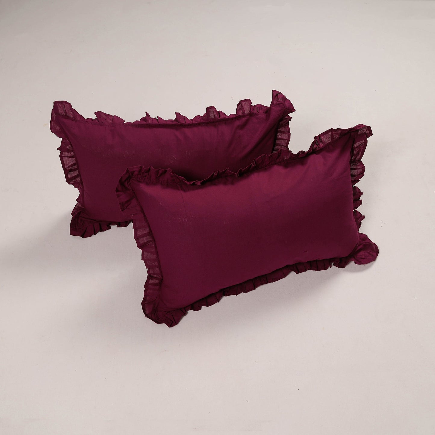 Maroon - set of 2 handcrafted cotton frill pillow covers 14