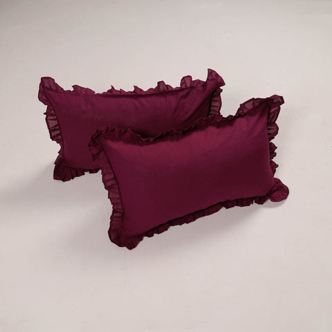 Maroon - set of 2 handcrafted cotton frill pillow covers 14