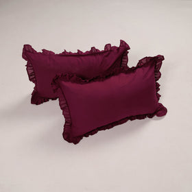 Maroon - set of 2 handcrafted cotton frill pillow covers 14