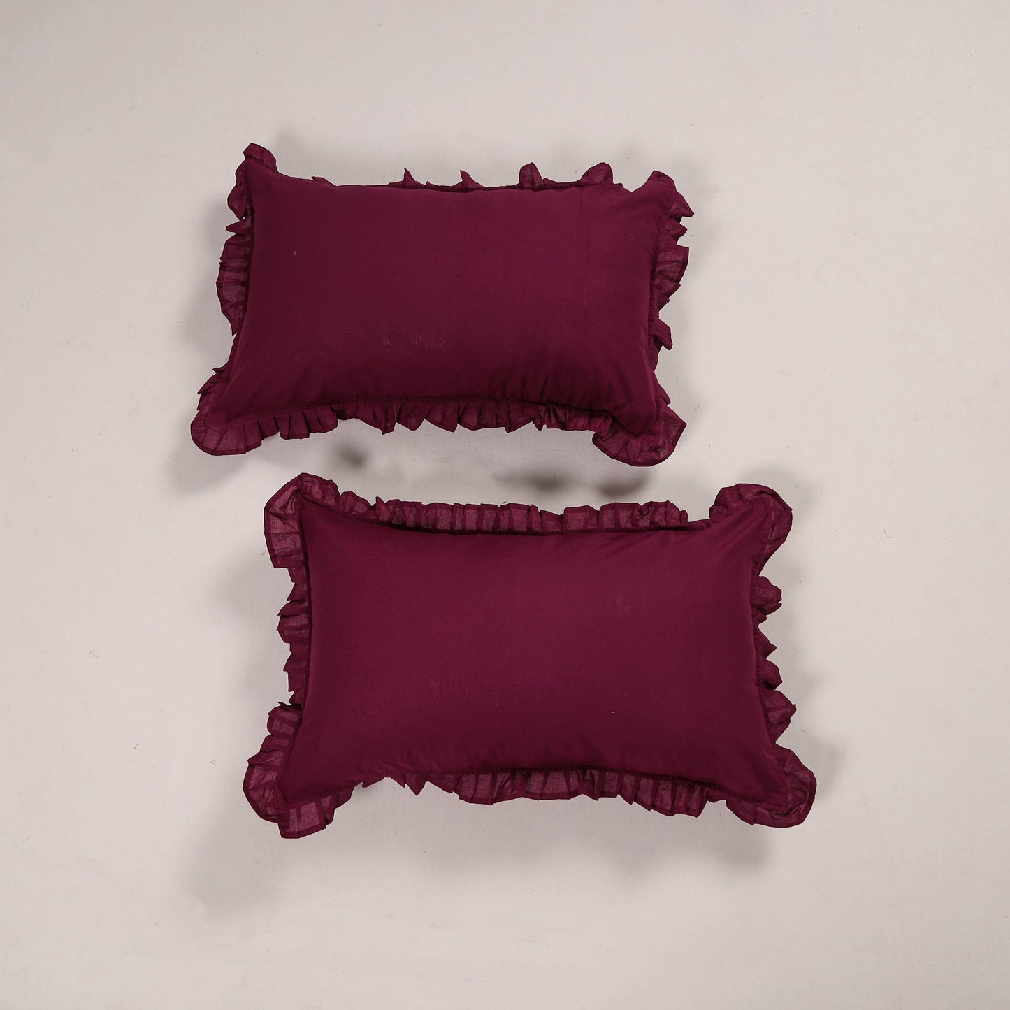 Maroon - set of 2 handcrafted cotton frill pillow covers 14
