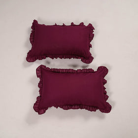 Maroon - set of 2 handcrafted cotton frill pillow covers 14