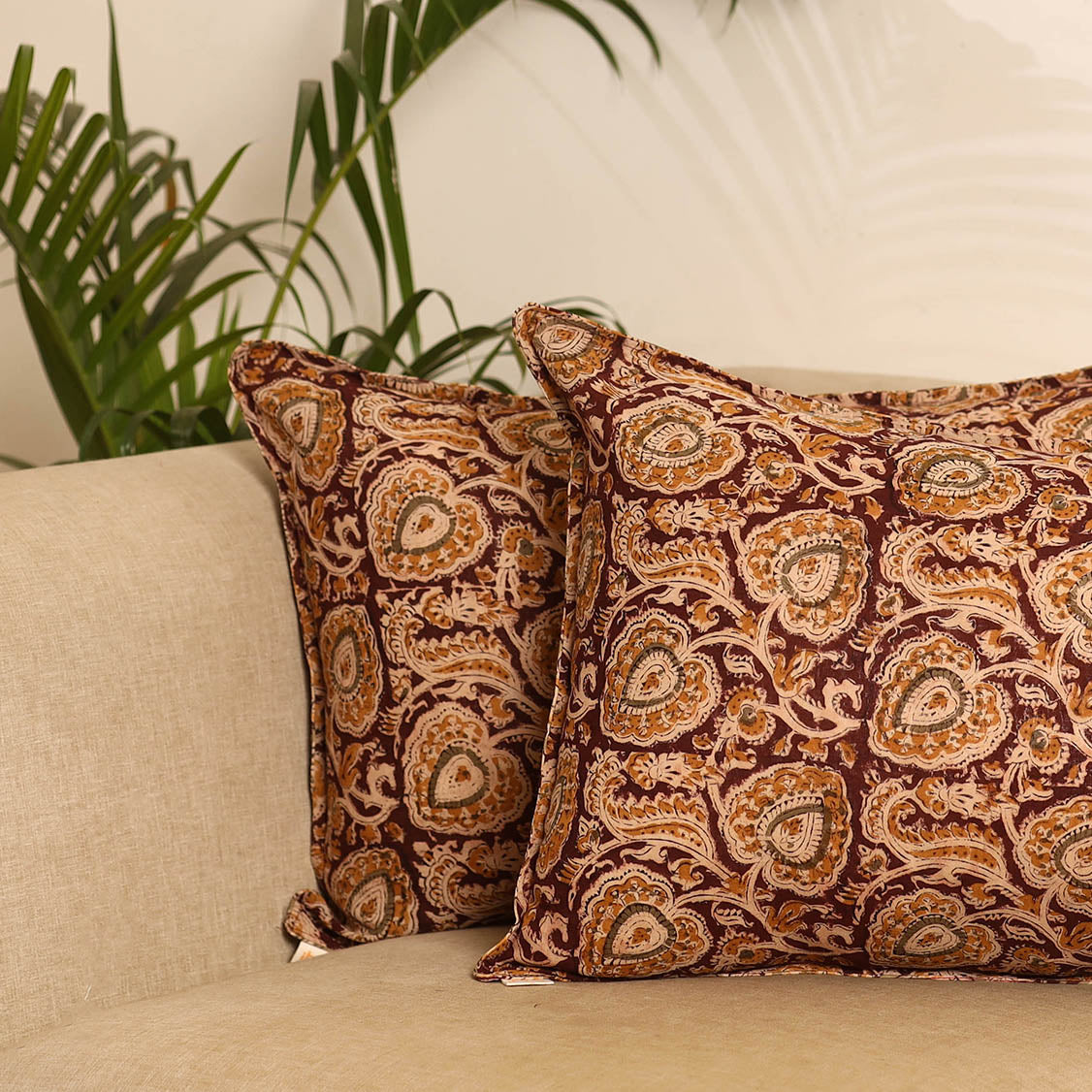Maroon - set of 2 kalamkari hand pillow covers 35