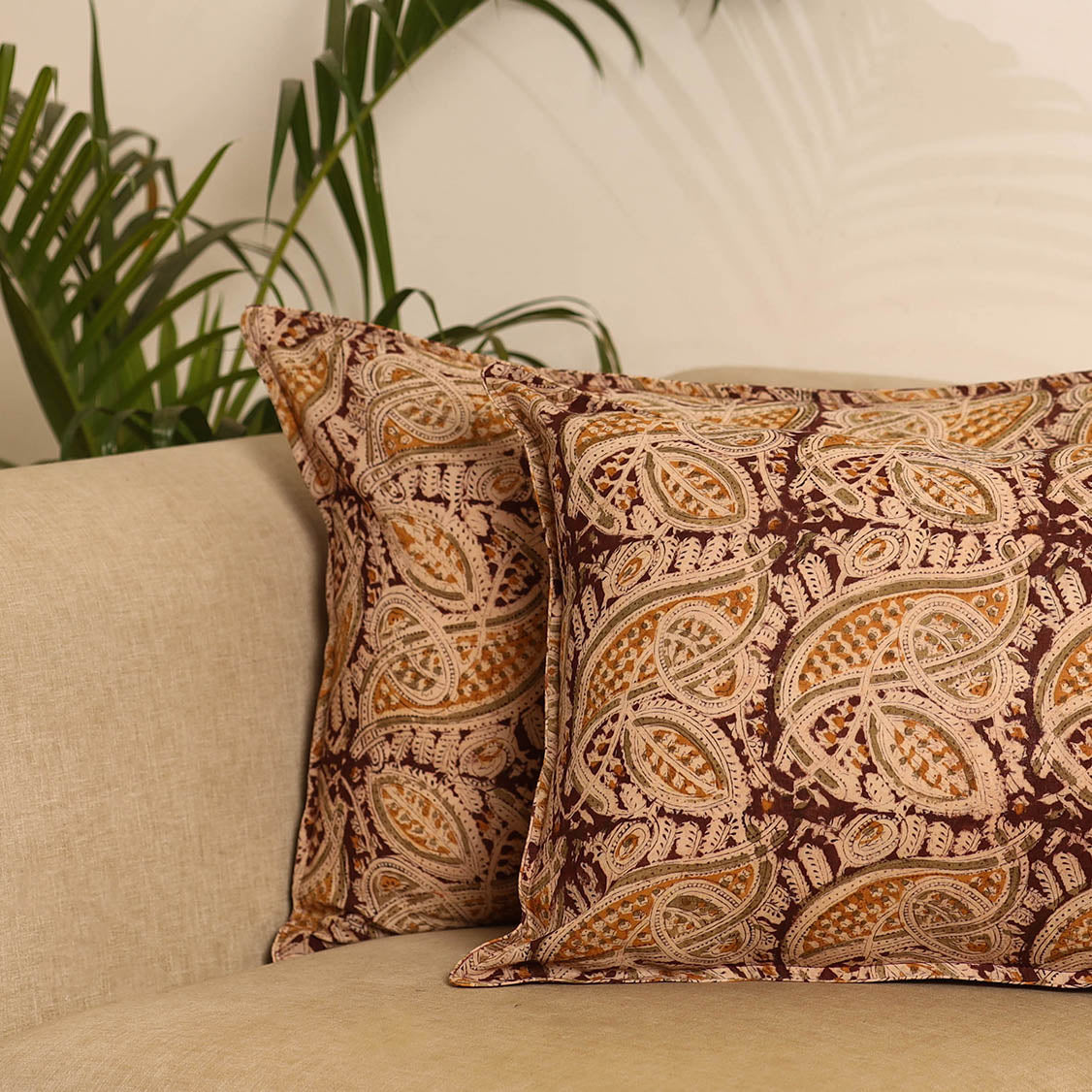 Maroon - set of 2 kalamkari hand pillow covers 36