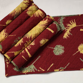 Maroon Set of 6 Handmade Cotton Fabric Quilted Table Mats by Chandi Mati