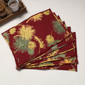 Maroon Set of 6 Handmade Cotton Fabric Quilted Table Mats by Chandi Mati