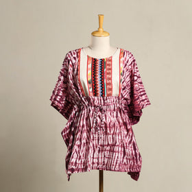 Maroon - shibori jacquard mosaic fusion cotton kaftan