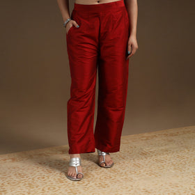 Maroon Slub Silk Plain Palazzo Pant 