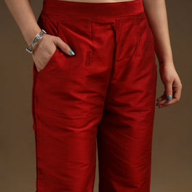 Maroon Slub Silk Plain Palazzo Pant 