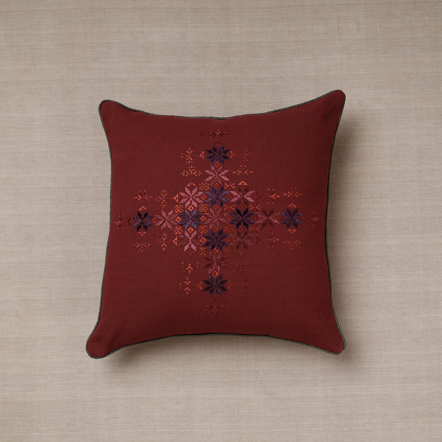 Maroon Soof Embroidery Cotton Cushion Cover