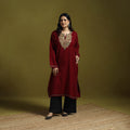 Maroon - sozni hand embroidery kashmiri merino wool pheran