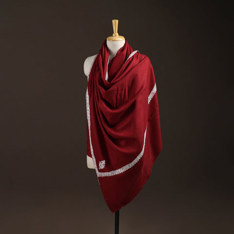 Maroon - sozni hand embroidery merino wool handwoven